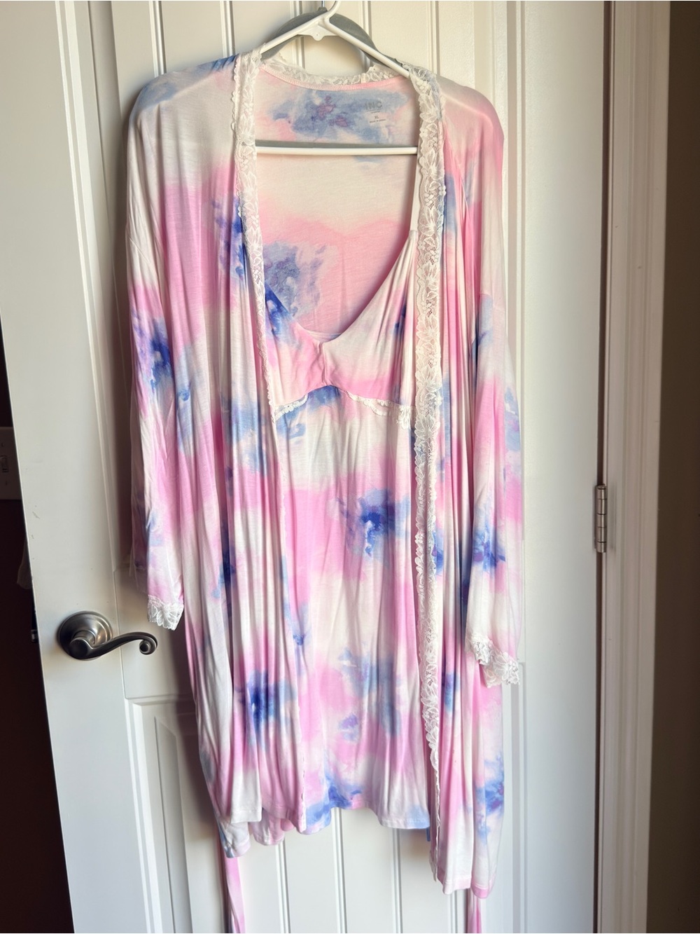 INC International Concepts Pink and Blue Tie-Dye Lace Trim Robe Set
